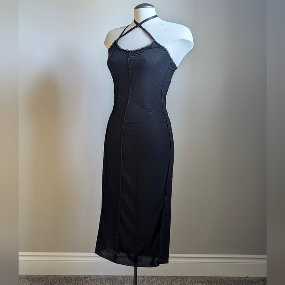 Dresses & Skirts - Y2K Black Halter Neck Midi Dress Strap 2000s Bodycon Party Cocktail Raw Edge